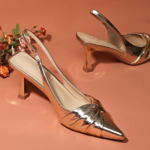 Damen elegante Slingback-Pumps mit metallic glänzendem Obermaterial R&B