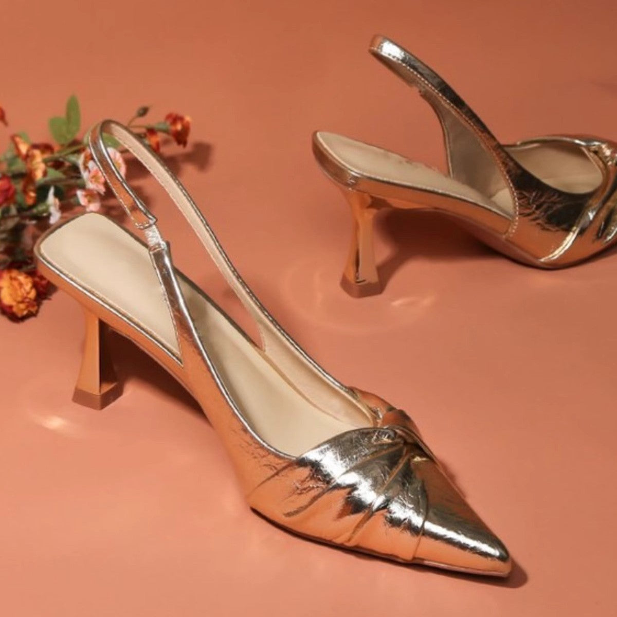 Damen elegante Slingback-Pumps mit metallic glänzendem Obermaterial R&B