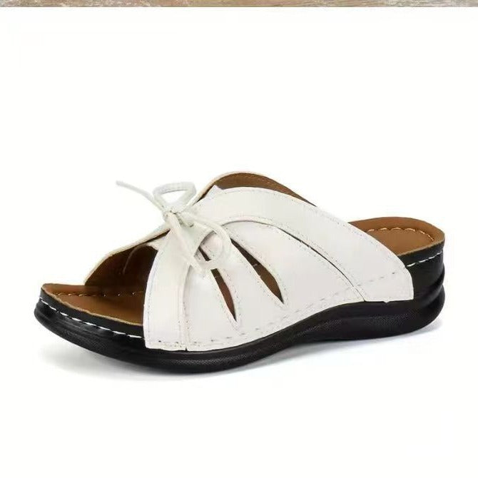 Damen bunte Slip-On Pantoletten mit dekorativem Knoten R&B