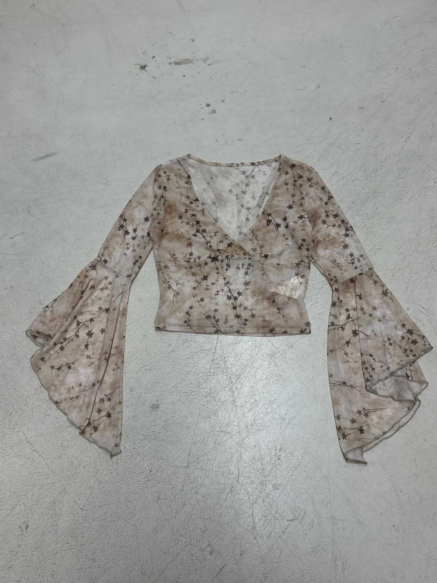 Damen Wickeloberteil mit voluminösen Ärmeln und floralem Print R&B