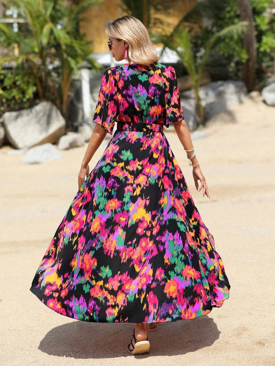 Damen Maxikleid mit asymmetrischem Saum und floralem Print R&B