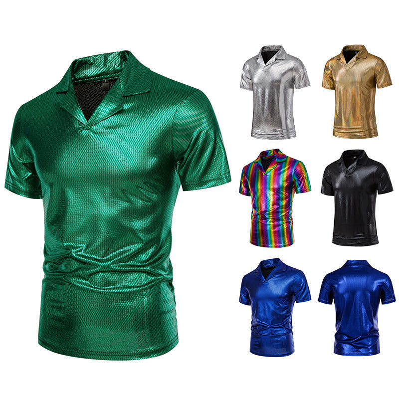 Herren glänzendes Kurzarmhemd mit modernem Design R&B