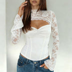 Damen Spitzenbluse mit schickem Halsteil und raffinierter Passform R&B