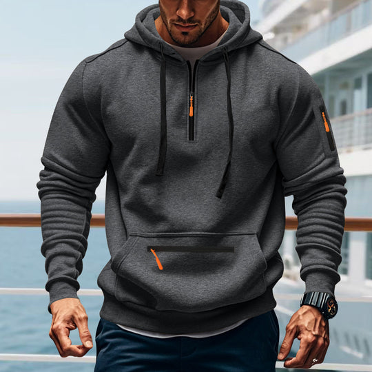 Herren sportlicher Kapuzenpullover mit praktischem Zwei-Wege-Reißverschluss und seitlichen Taschen R&B