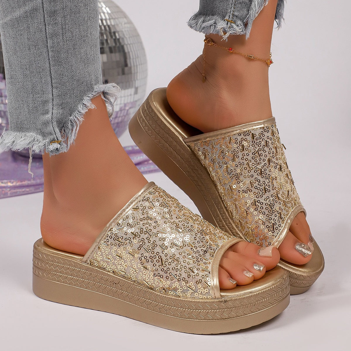 Damen Glitzernde Plattform-Sandalen