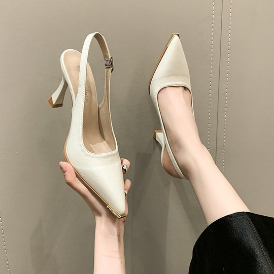 Damen elegante Slingback-Pumps mit spitzer Kappe und glänzender Oberfläche R&B