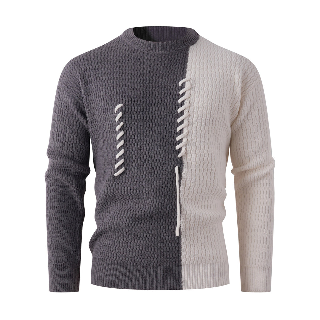 Herren Strickpullover mit modernem Zopfmuster und kontrastierenden Details R&B