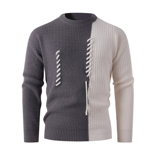 Herren Strickpullover mit modernem Zopfmuster und kontrastierenden Details R&B