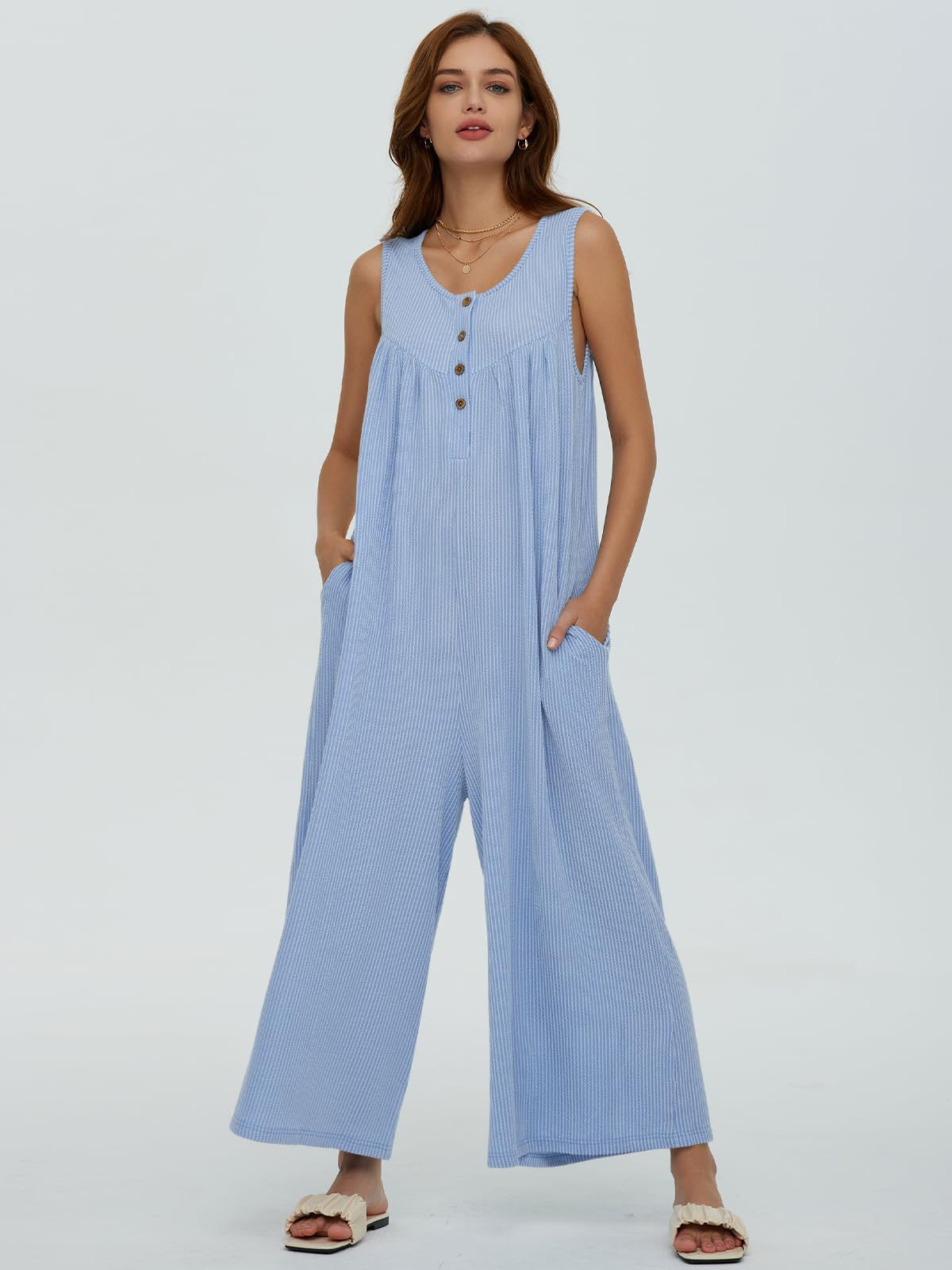 Damen Luftige Jumpsuit mit Knopfdetails und Taschen R&B