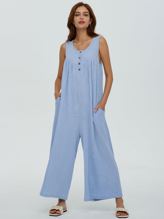 Damen Luftige Jumpsuit mit Knopfdetails und Taschen R&B