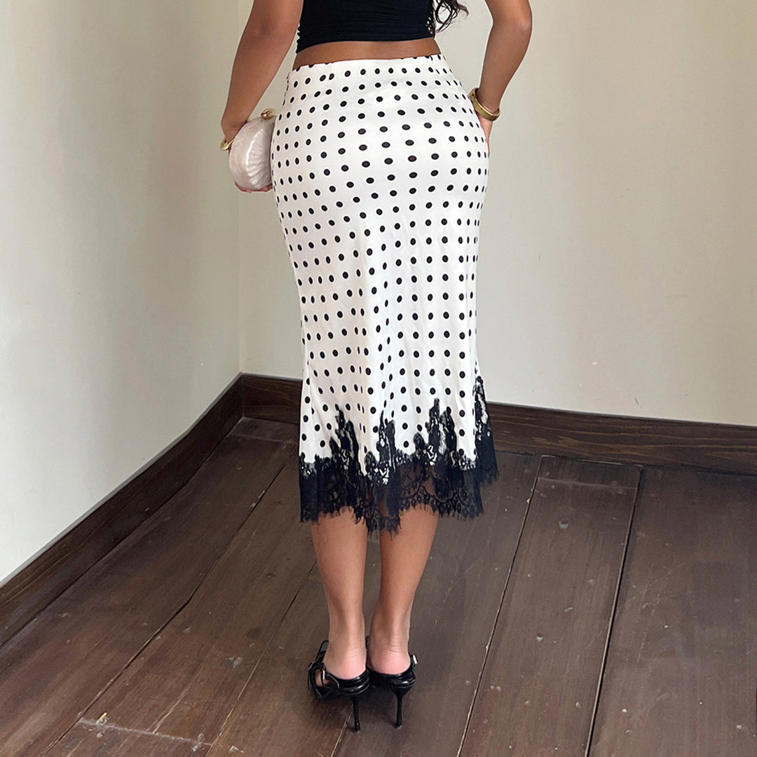 Damen Bleistiftrock mit elegantem Punktenmuster und zartem Spitzenabschluss R&B