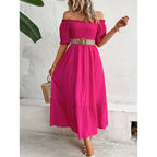 Damen Off-Shoulder Maxikleid mit voluminösen Ärmeln und fließendem Schnitt R&B