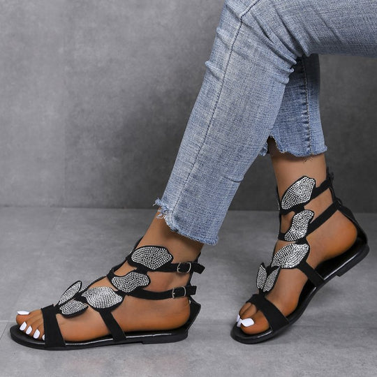 Damen Glitzernde Riemchensandalen mit floralem Design R&B