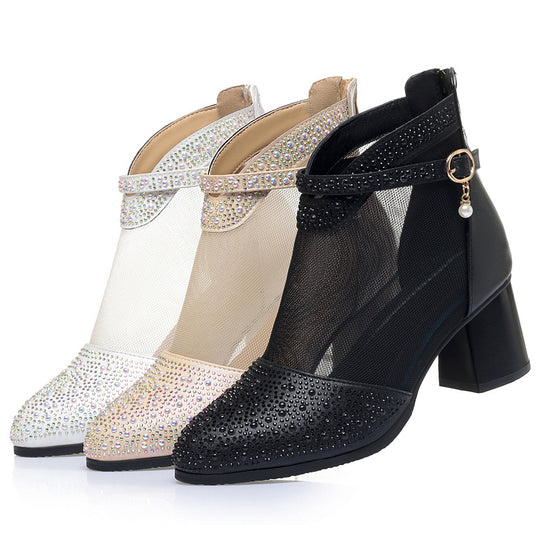 Damen Elegante Stiefeletten mit funkelnden Strassakzenten und feinem Netzdesign R&B