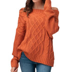 Damen Grobstrickpullover mit asymmetrischem Ausschnitt und Zopfmuster