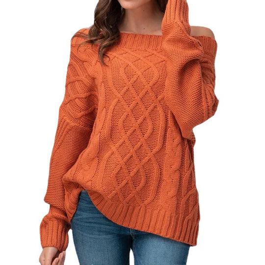 Damen Grobstrickpullover mit asymmetrischem Ausschnitt und Zopfmuster R&B