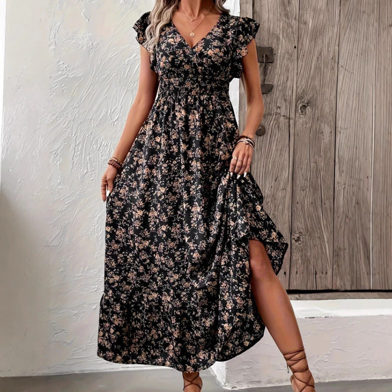 Damen Maxikleid mit floralem Design und voluminösen Ärmeln R&B
