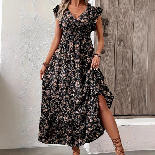 Damen Maxikleid mit floralem Design und voluminösen Ärmeln R&B