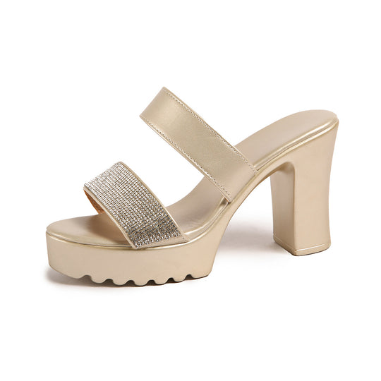 Damen Plateau-High Heel Sandalen mit Glamourösen Strassdetails und Rutschfester Sohle R&B