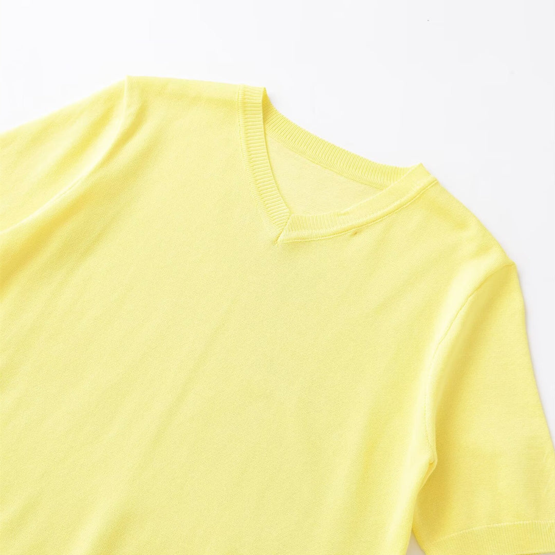 Damen Kurzarm-V-Ausschnitt Pullover R&B