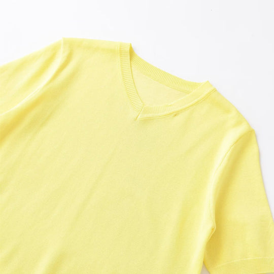 Damen Kurzarm-V-Ausschnitt Pullover R&B
