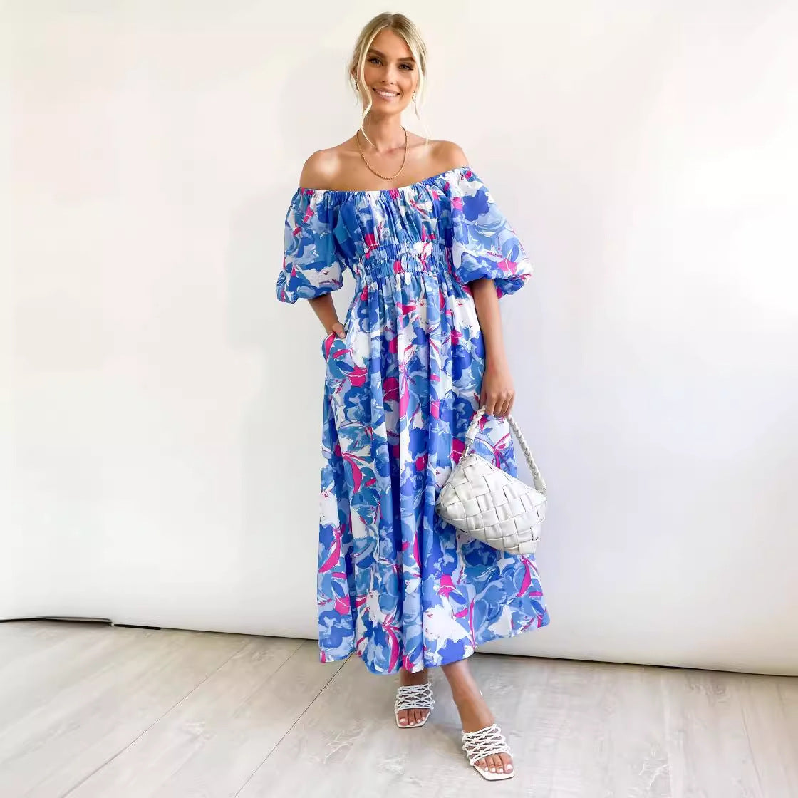 Damen Luftiges Maxikleid mit floralem Design und elastischem Taillenbund R&B