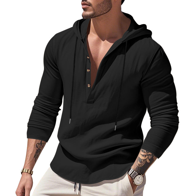 Herren nan lässiges Kapuzenshirt mit Knopfleiste und schmaler Passform R&B