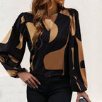 Damen Bluse mit Modischem V-Ausschnitt und Einzigartigem Muster R&B