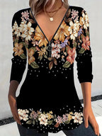 Damen Bluse mit floralem Print und Reißverschluss R&B
