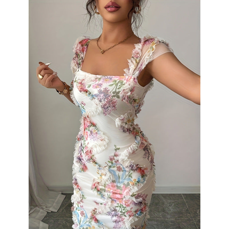 Damen Midikleid mit floralem Muster und zarter Rüschendetails R&B
