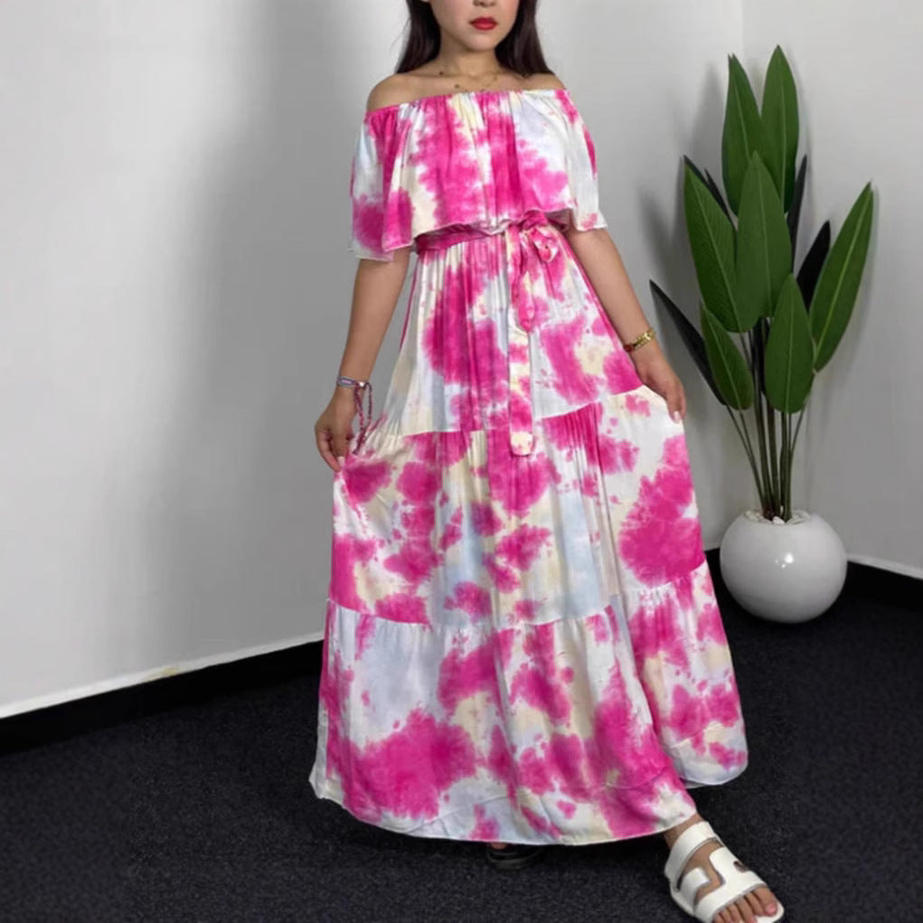 Damen Maxikleid mit Off-Shoulder-Design und geschmackvollem Bindegürtel R&B