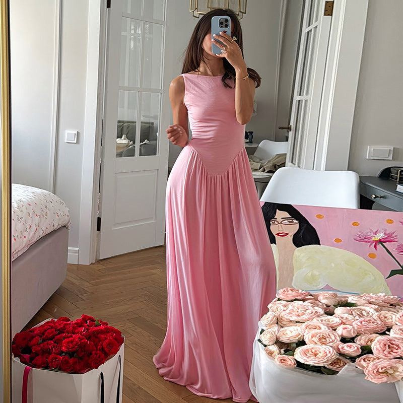 Damen elegantes und fließendes Maxikleid mit asymmetrischem Schnitt R&B
