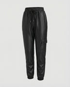 Damen Slim Fit Kunstlederhose