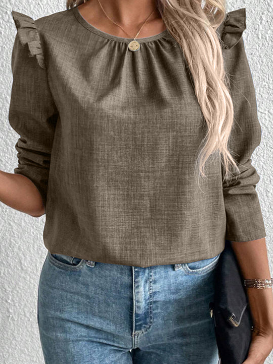Damen Elegante Bluse mit Rüschendetails und Rundhalsausschnitt R&B