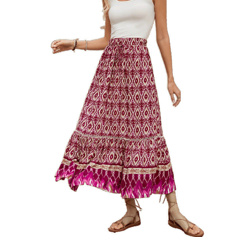 Damen Bohemian Stufen Maxi Rock R&B