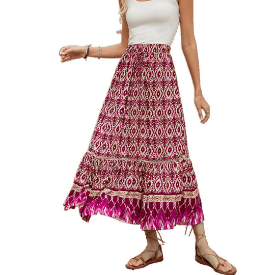 Damen Bohemian Stufen Maxi Rock R&B