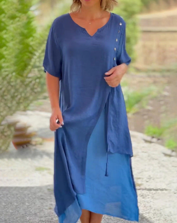 Damen Strandkleid mit asymmetrischem Schnitt und eleganten Knopfdetails Heidi-Mode