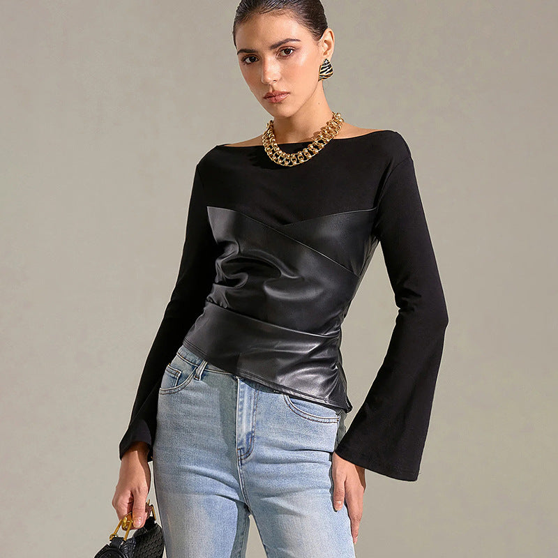 Damen Oberteil mit ausgefallenem Wickeldesign und eleganten Trompetenärmeln R&B