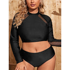 Damen Surf-Badeanzug mit langärmligem Mesh-Oberteil und hoch geschnittenem Höschen R&B