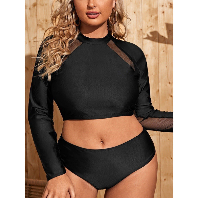 Damen Surf-Badeanzug mit langärmligem Mesh-Oberteil und hoch geschnittenem Höschen R&B