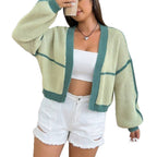Damen Grobstrickjacke mit Farbkontrast und lässigem Schnitt R&B