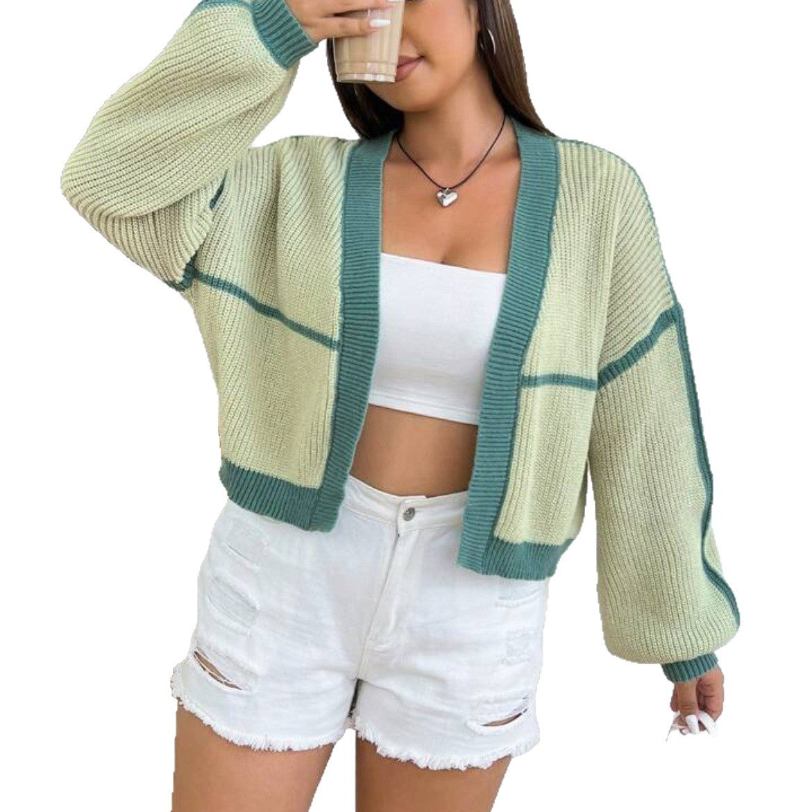 Damen Grobstrickjacke mit Farbkontrast und lässigem Schnitt R&B
