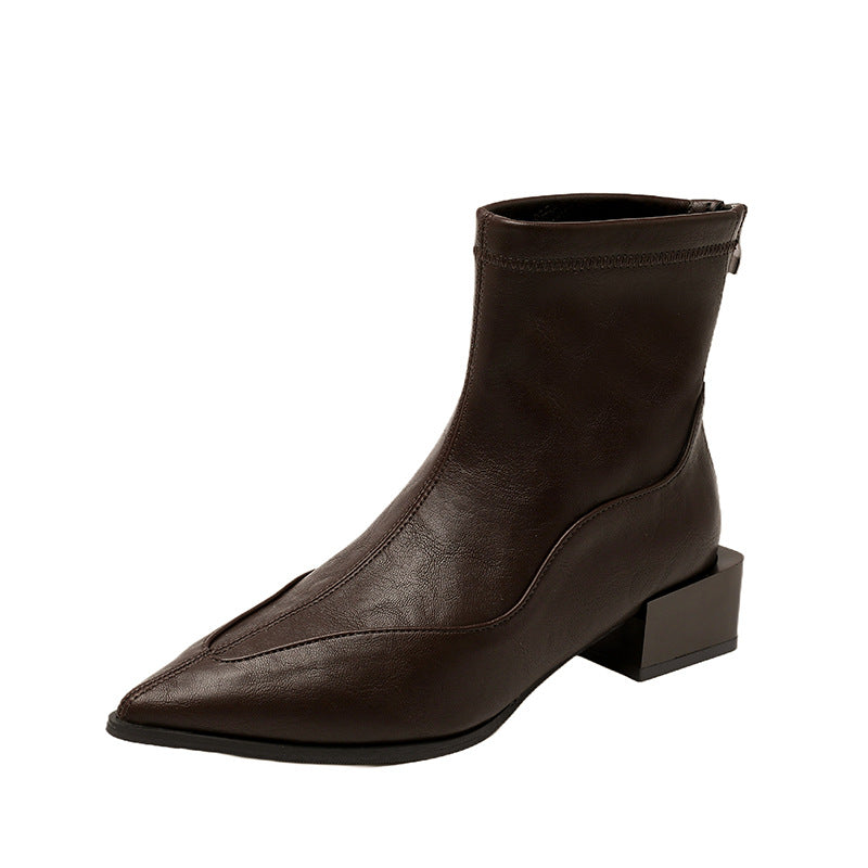 Damen elegante Stiefeletten mit modernem Blockabsatz und spitz zulaufender Schuhform R&B