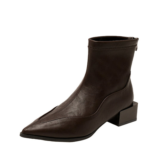 Damen elegante Stiefeletten mit modernem Blockabsatz und spitz zulaufender Schuhform R&B