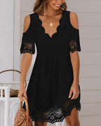 Damen Freizeitkleid mit eleganten Cut-Outs und Spitzenverzierung R&B
