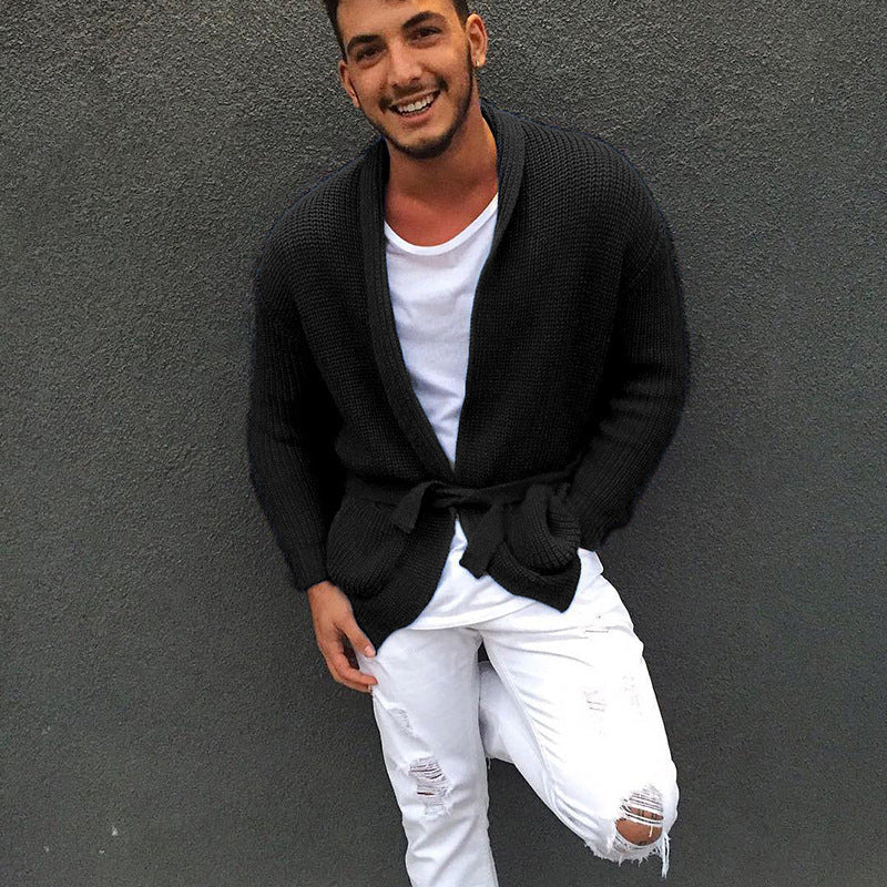 Herren Strickjacke mit praktischer Gürtelschnalle und modischem Waffelmuster R&B