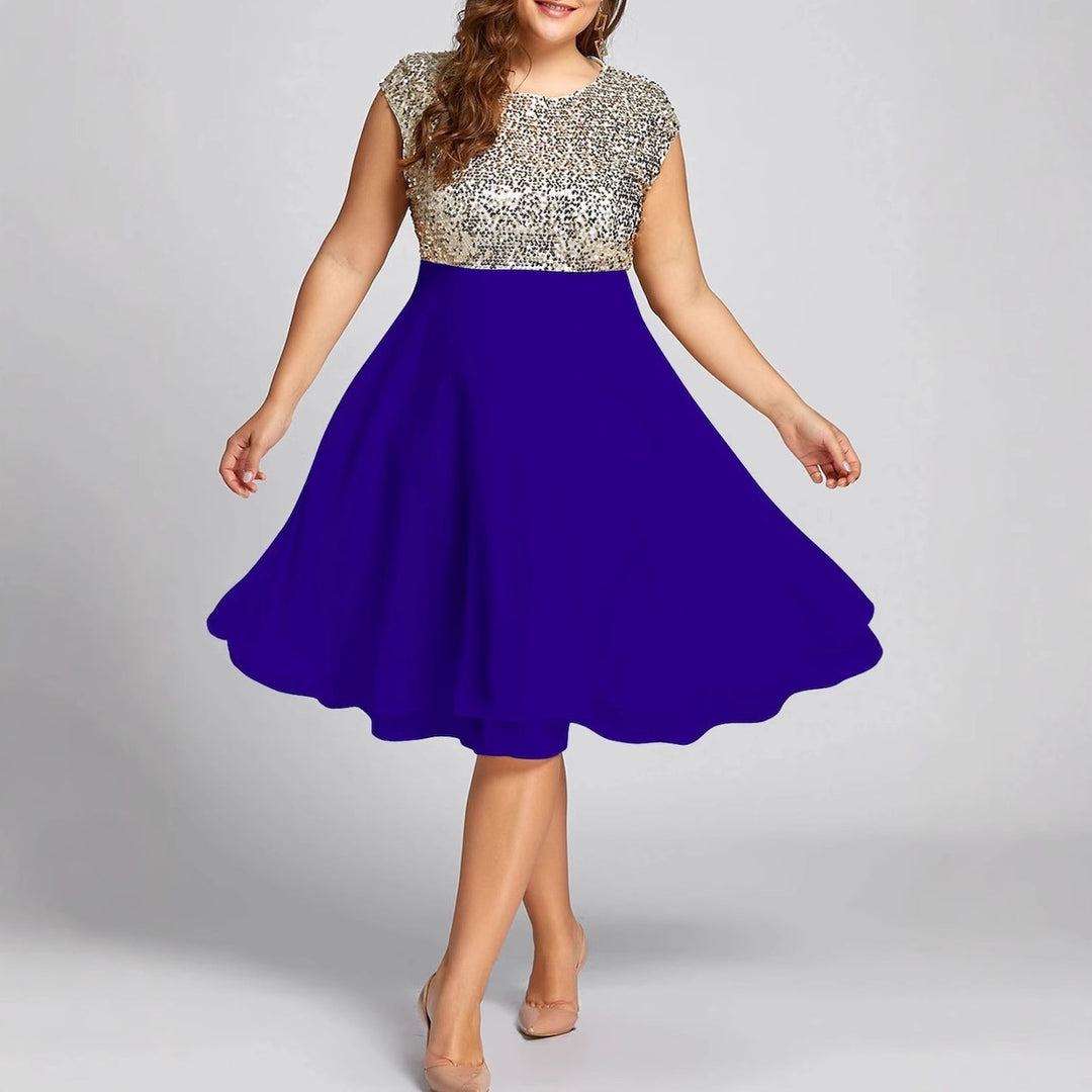 Damen Elegantes Cocktailkleid mit schimmerndem Oberteil und schwingendem Rock R&B