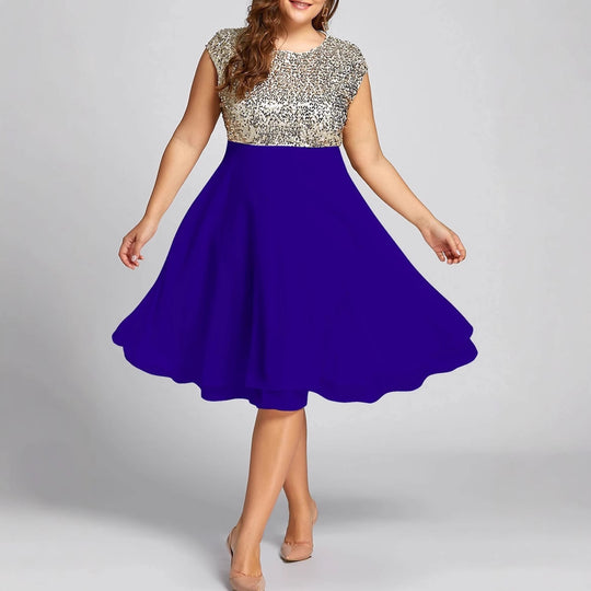 Damen Elegantes Cocktailkleid mit schimmerndem Oberteil und schwingendem Rock R&B