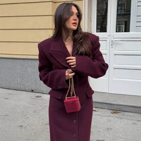 Damen eleganter Wollmantel mit strukturiertem Design und praktischen Taschen R&B