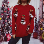 Damen Weihnachts-Strickpullover mit festlichem Rentier-Motiv und 3D-Details R&B